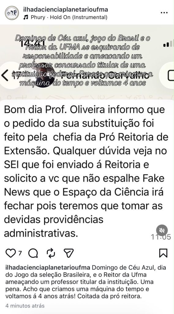 “Parece que criamos máquina do tempo e voltamos 4 anos”: professor da UFMA denuncia ameaça de reitor após fechamento de espaço científico