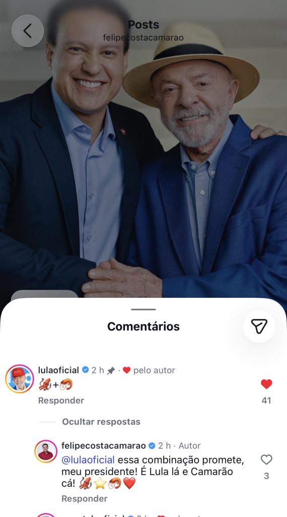 Enquanto Lula comenta postagem de Felipe Camarão, contas falsas defendem Brandão nas redes sociais