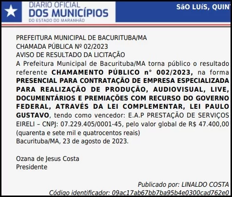 Bomba!!! Irregularidades na gestão da Lei Paulo Gustavo em municípios maranhenses