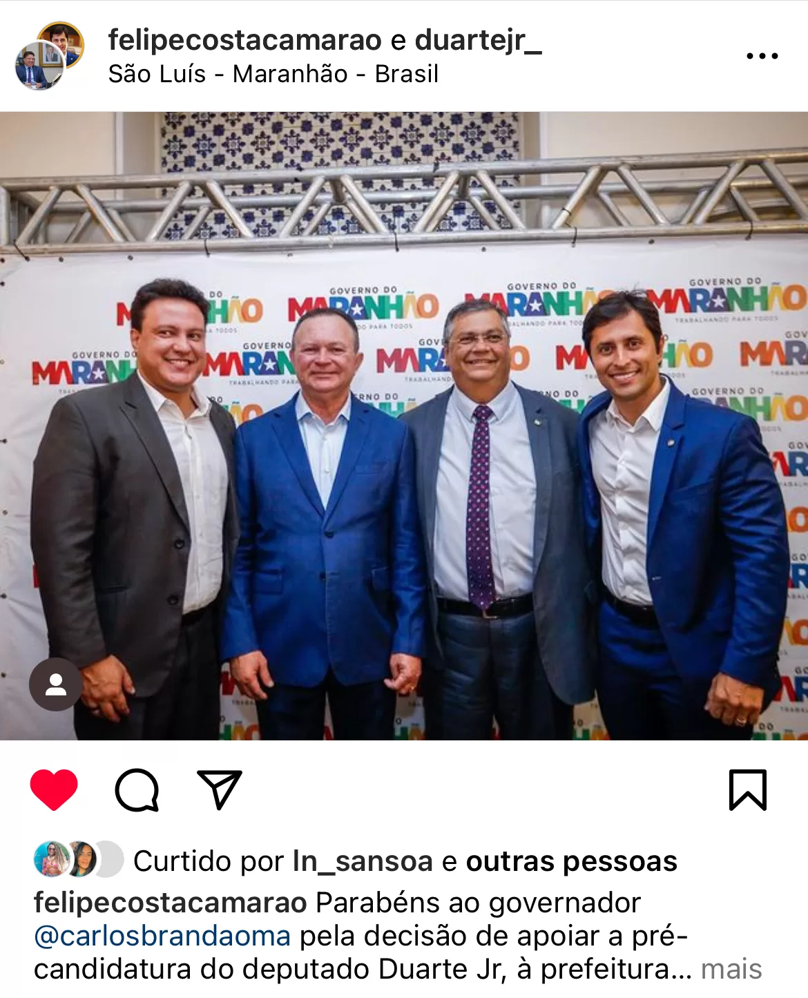 Vice-Governador Felipe Camarão anuncia apoio a Duarte Júnior para Prefeitura de São Luís